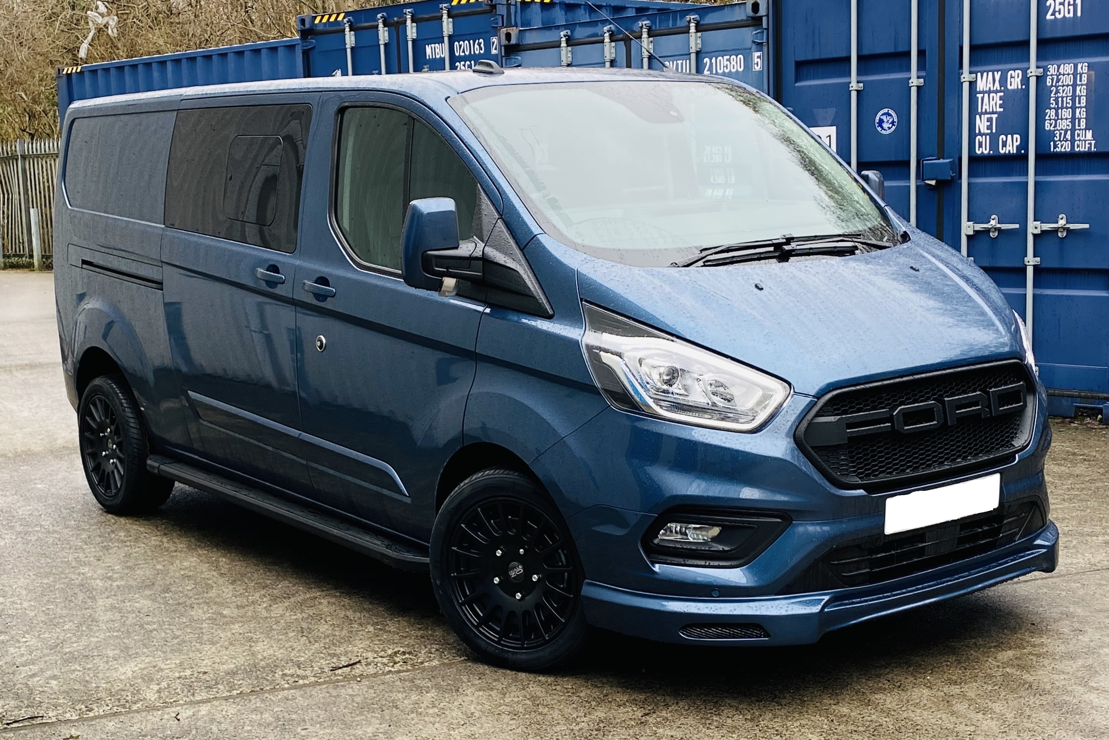 Blue Ford Custom Q Sport DCIV Crew Cab 185ps Auto - Front-Right-Back - by Quadrant Vehicles