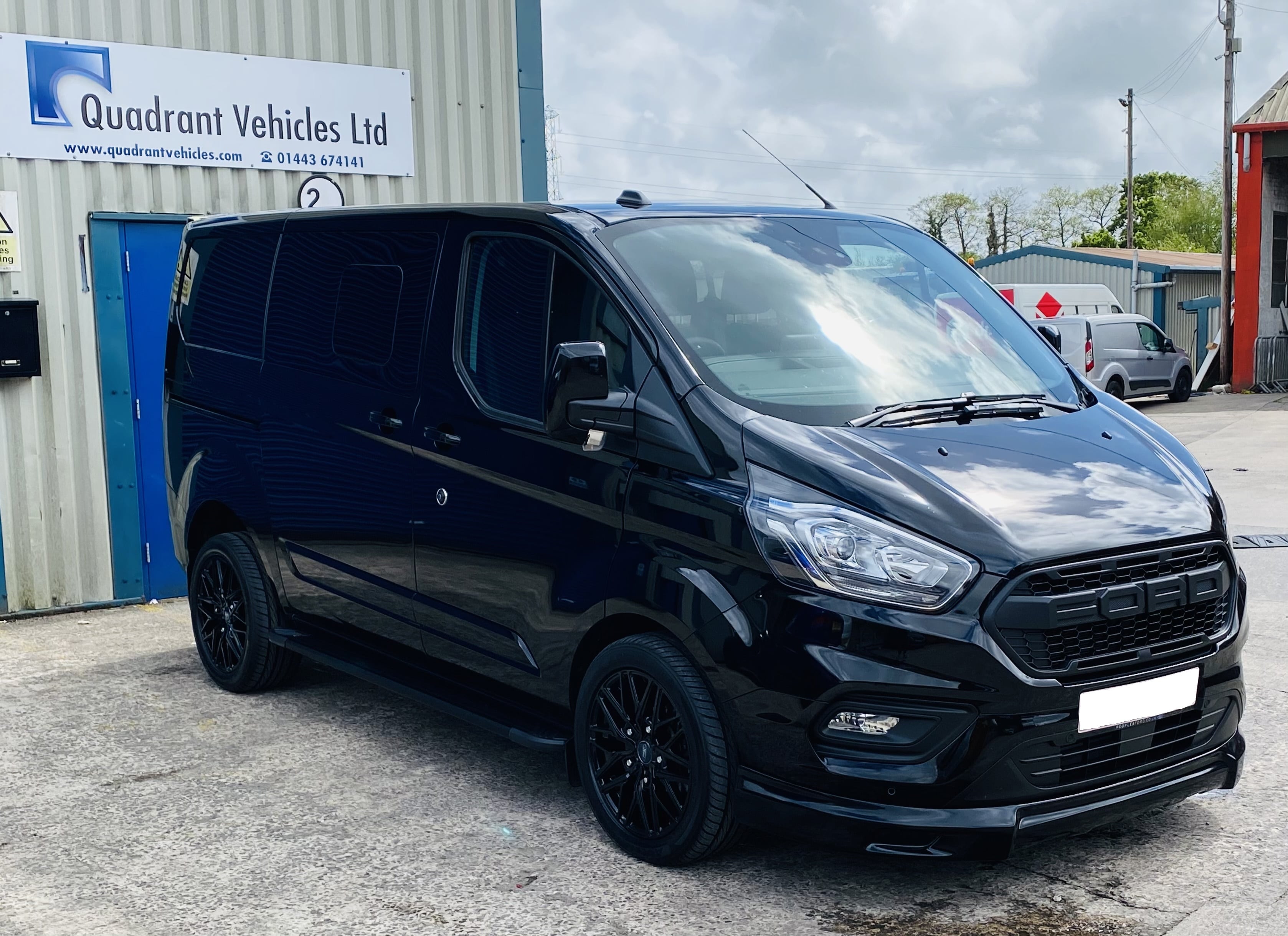 Black Ford Transit Custom Double Cab Q Sport 185ps Auto - right-side-front by Quadrant Vehicles