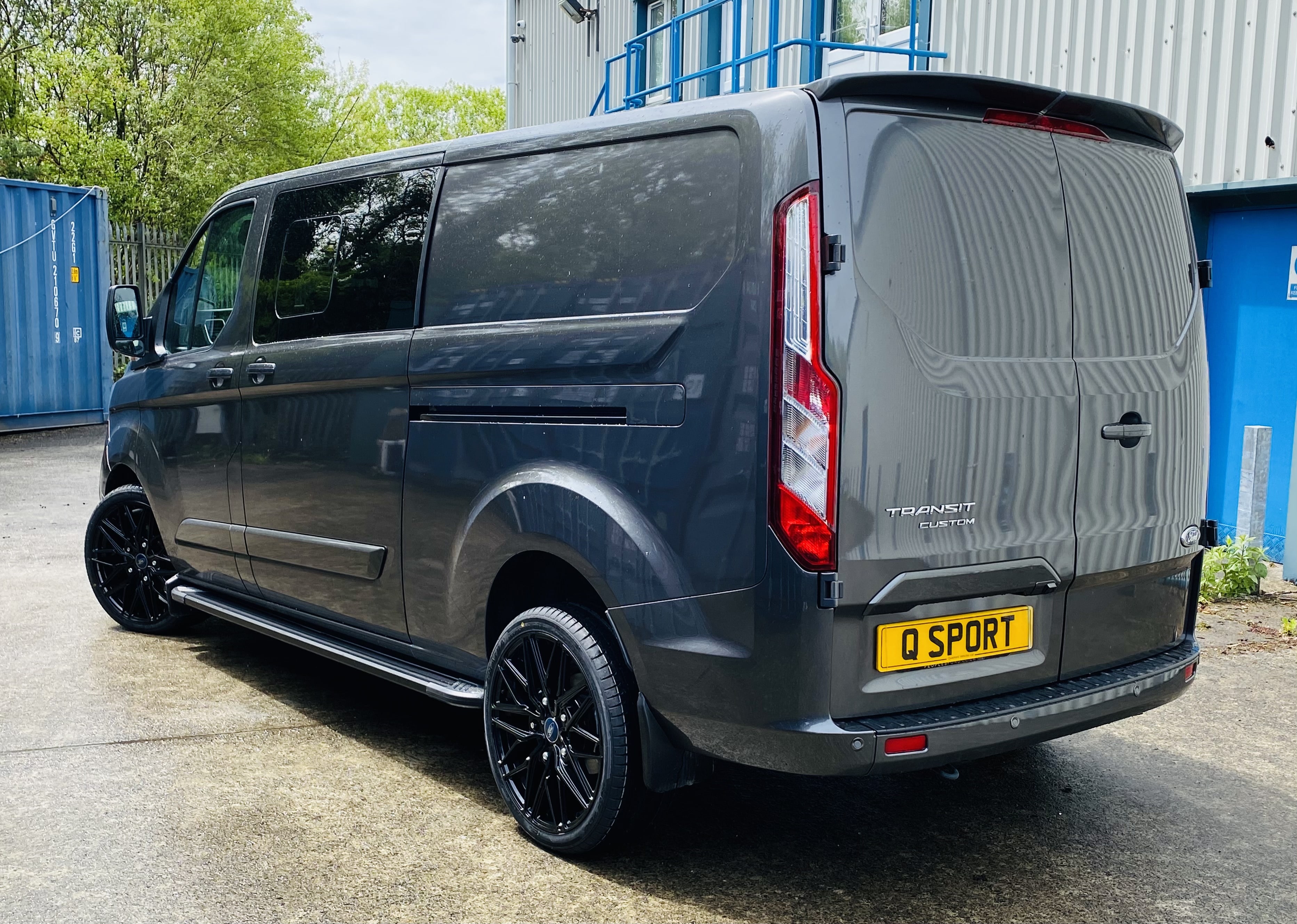 Dark Grey Ford Transit Custom Double Cab Q Sport 185ps Auto - left-side-back by Quadrant Vehicles