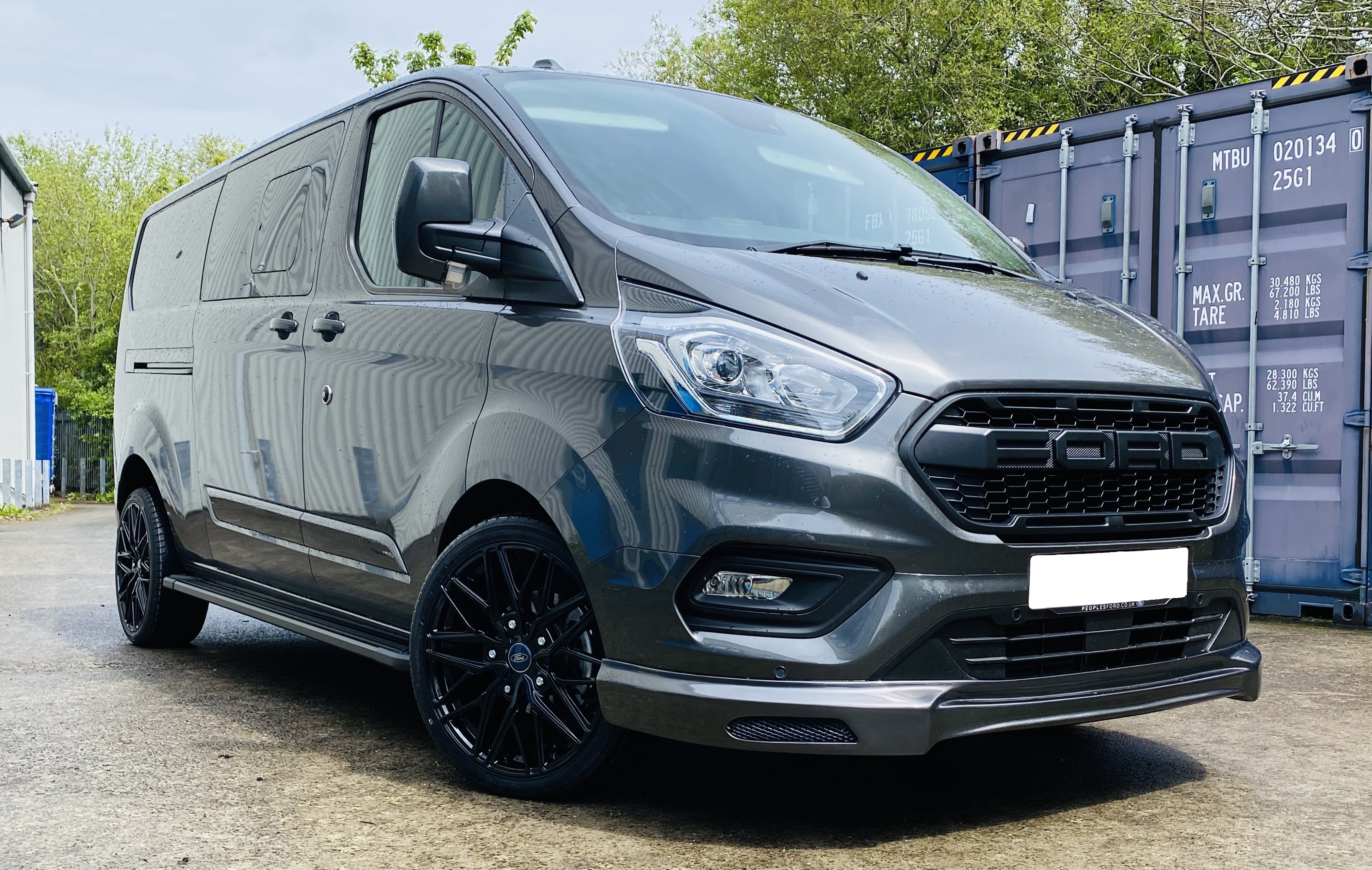 Dark Grey Ford Transit Custom Double Cab Q Sport 185ps Auto - right-side-front by Quadrant Vehicles
