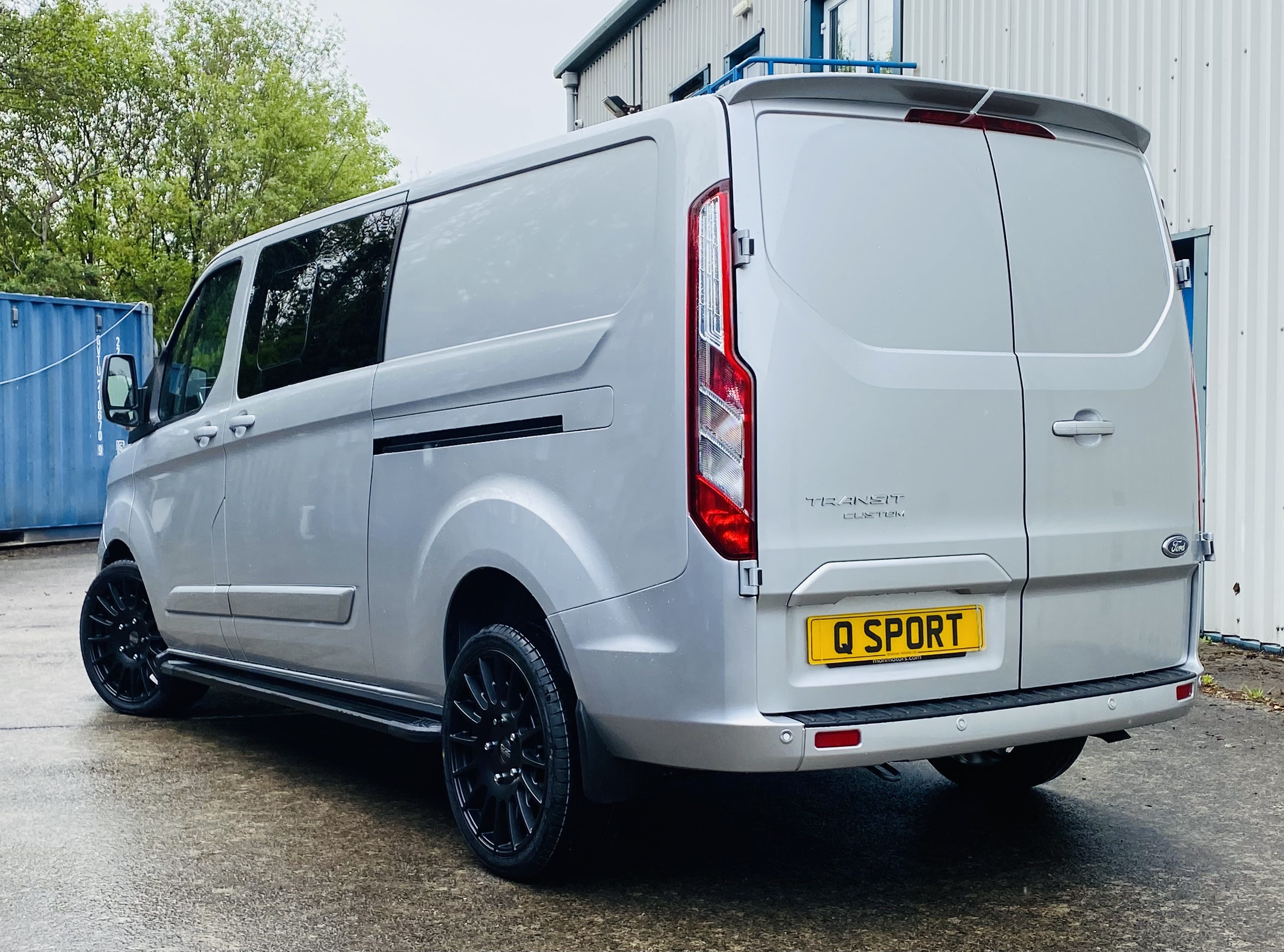 Silver Grey Ford Transit Custom Double Cab Q Sport 185ps Auto - left-side-back by Quadrant Vehicles