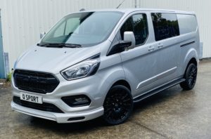 Silver Grey Ford Transit Custom Double Cab Q Sport 185ps Auto - left-side-front-angled by Quadrant Vehicles