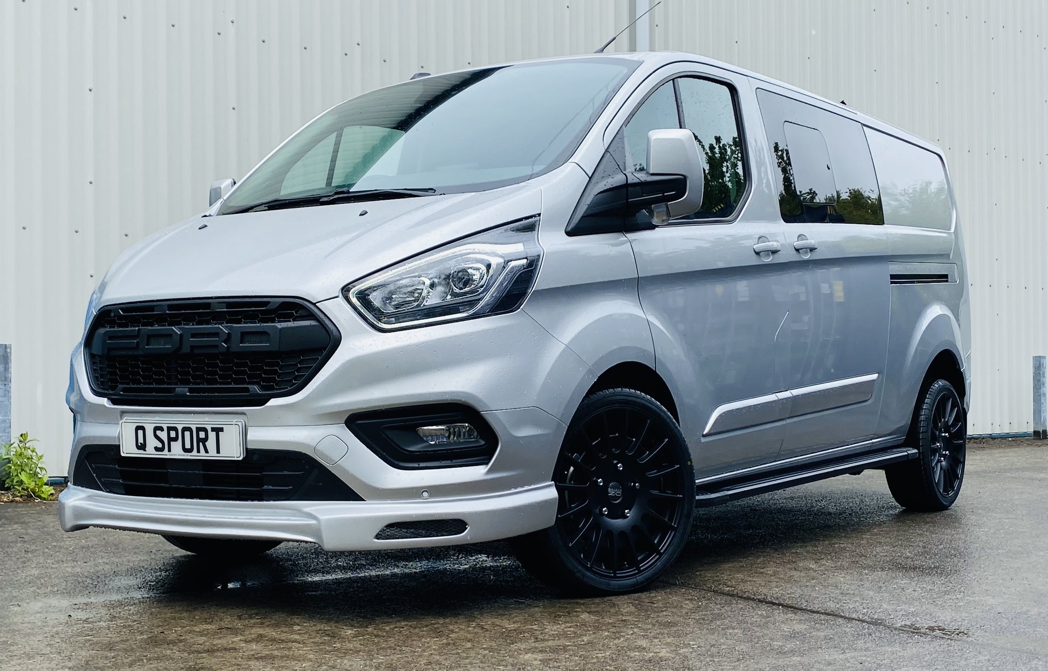 Silver Grey Ford Transit Custom Double Cab Q Sport 185ps Auto - left-side-front by Quadrant Vehicles