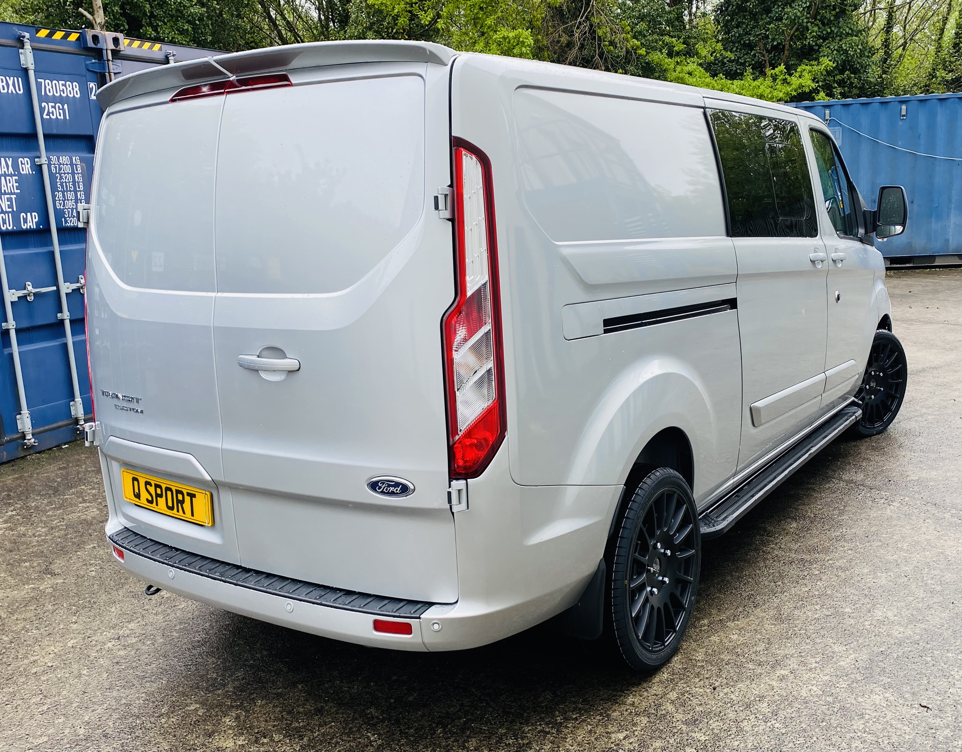 Silver Grey Ford Transit Custom Double Cab Q Sport 185ps Auto - right-side-back by Quadrant Vehicles